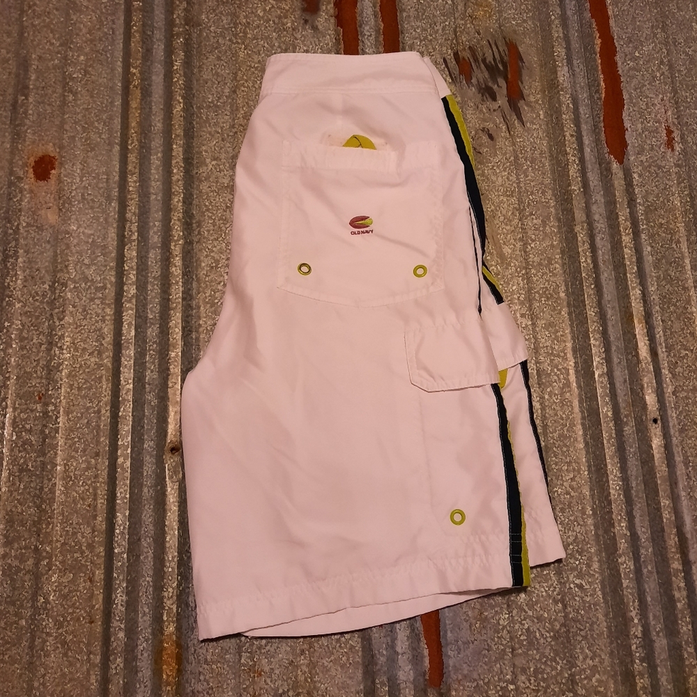 White & Neon Green Old Navy Swimming Trunks - Picture 2 of 7